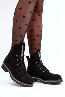 Damskie Boto Wsuwane Zamszowe Botki Damskie Ze Zdobieniem Czarne Plesca