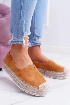 Online Boto Wsuwane Zamszowe Espadryle Camel Mariako