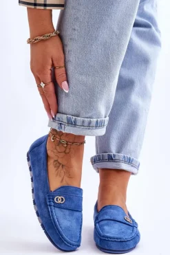 Boto Mokasyny Damskie Zamszowe*Wsuwane Zamszowe Mokasyny Niebieskie Castelo