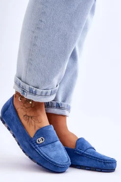 Boto Mokasyny Damskie Zamszowe*Wsuwane Zamszowe Mokasyny Niebieskie Castelo