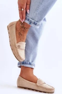 Outlet Boto Wsuwane Zamszowe Mokasyny Beżowe Castelo