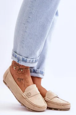 Outlet Boto Wsuwane Zamszowe Mokasyny Beżowe Castelo