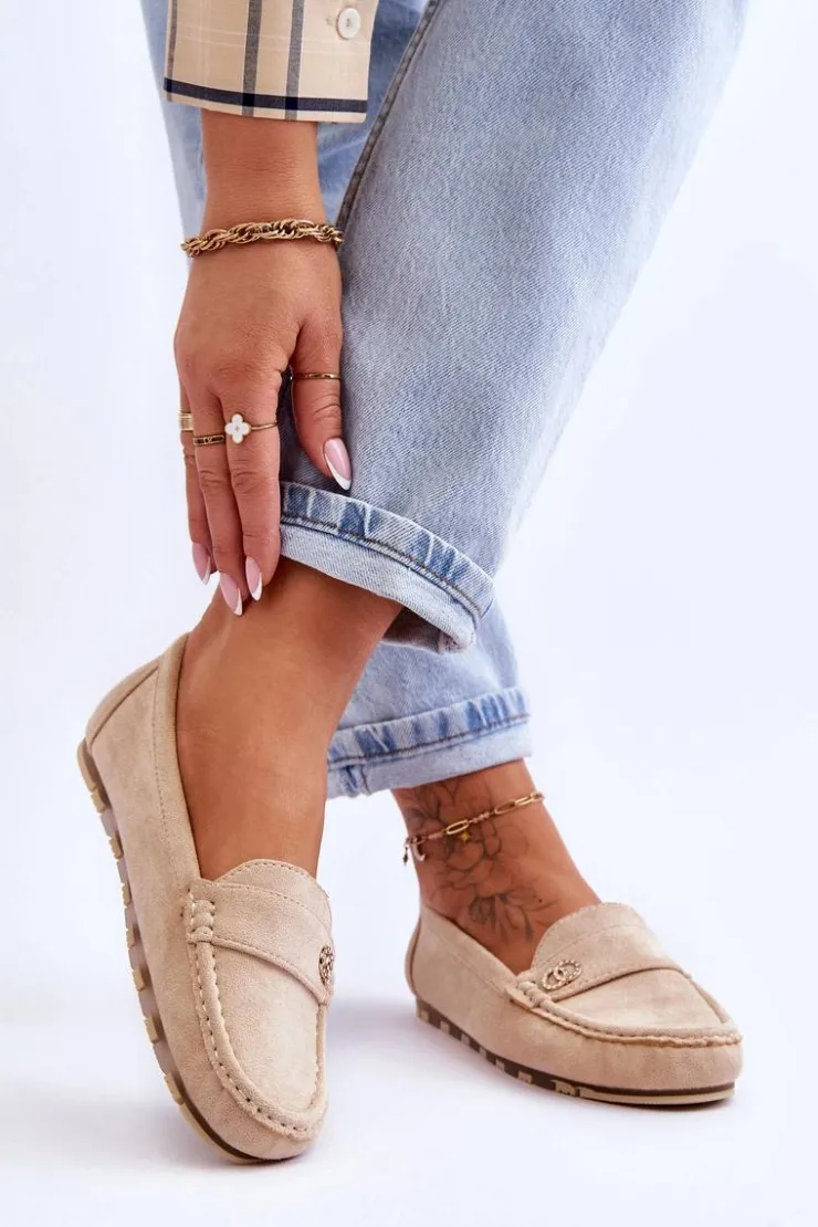 Outlet Boto Wsuwane Zamszowe Mokasyny Beżowe Castelo