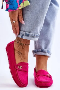 Damskie Boto Wsuwane Zamszowe Mokasyny Fuksja Castelo