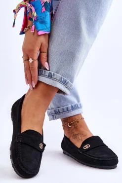 Boto Mokasyny Damskie Zamszowe*Wsuwane Zamszowe Mokasyny Czarne Castelo