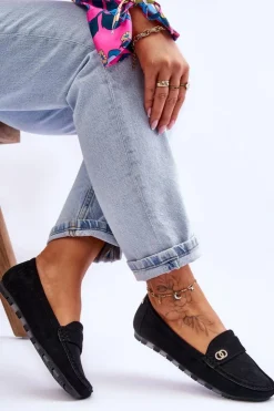 Boto Mokasyny Damskie Zamszowe*Wsuwane Zamszowe Mokasyny Czarne Castelo