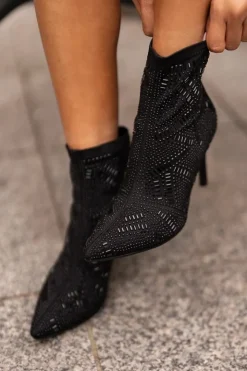 Damskie Boto Wsuwane Zdobione Botki Na Szpilce S.Barski HY42-161 Czarne