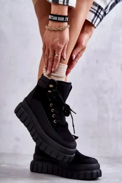 Clearance Boto Wygodne Botki Na Platformie Czarne Sanchio