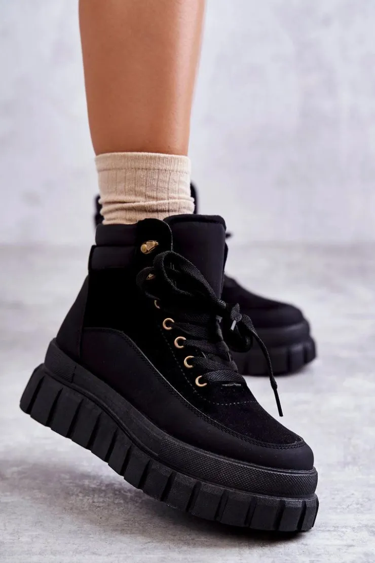Clearance Boto Wygodne Botki Na Platformie Czarne Sanchio