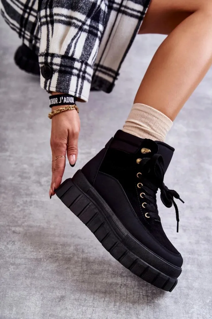 Clearance Boto Wygodne Botki Na Platformie Czarne Sanchio