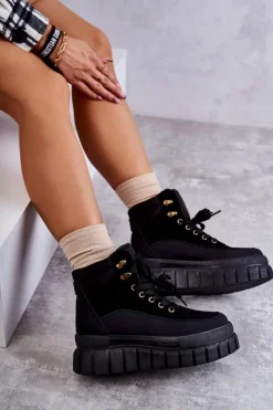 Clearance Boto Wygodne Botki Na Platformie Czarne Sanchio