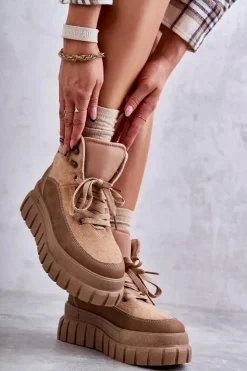 Damskie Boto Wygodne Botki Na Platformie Ciemnobeżowe Sanchio