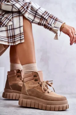 Damskie Boto Wygodne Botki Na Platformie Ciemnobeżowe Sanchio