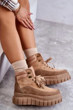 Damskie Boto Wygodne Botki Na Platformie Ciemnobeżowe Sanchio