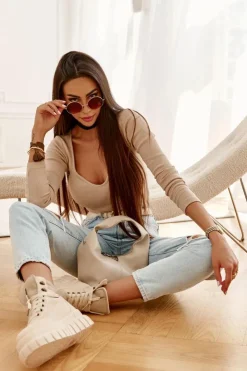 Damskie Boto Wygodne Botki Na Platformie Beżowe Sanchio