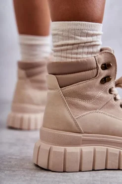 Damskie Boto Wygodne Botki Na Platformie Beżowe Sanchio