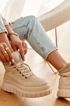 Damskie Boto Wygodne Botki Na Platformie Beżowe Sanchio