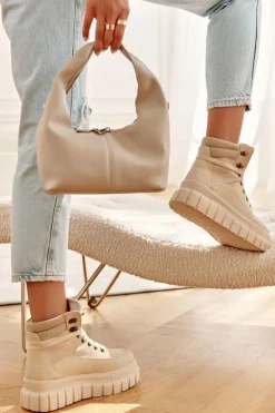 Damskie Boto Wygodne Botki Na Platformie Beżowe Sanchio