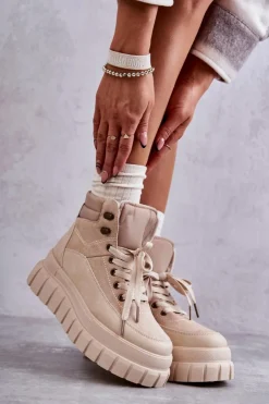 Damskie Boto Wygodne Botki Na Platformie Beżowe Sanchio
