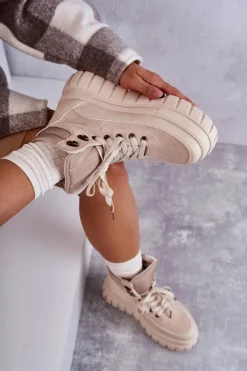 Damskie Boto Wygodne Botki Na Platformie Beżowe Sanchio