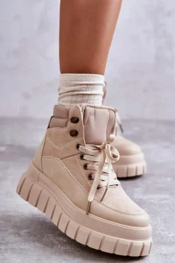 Damskie Boto Wygodne Botki Na Platformie Beżowe Sanchio