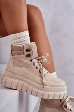 Damskie Boto Wygodne Botki Na Platformie Beżowe Sanchio