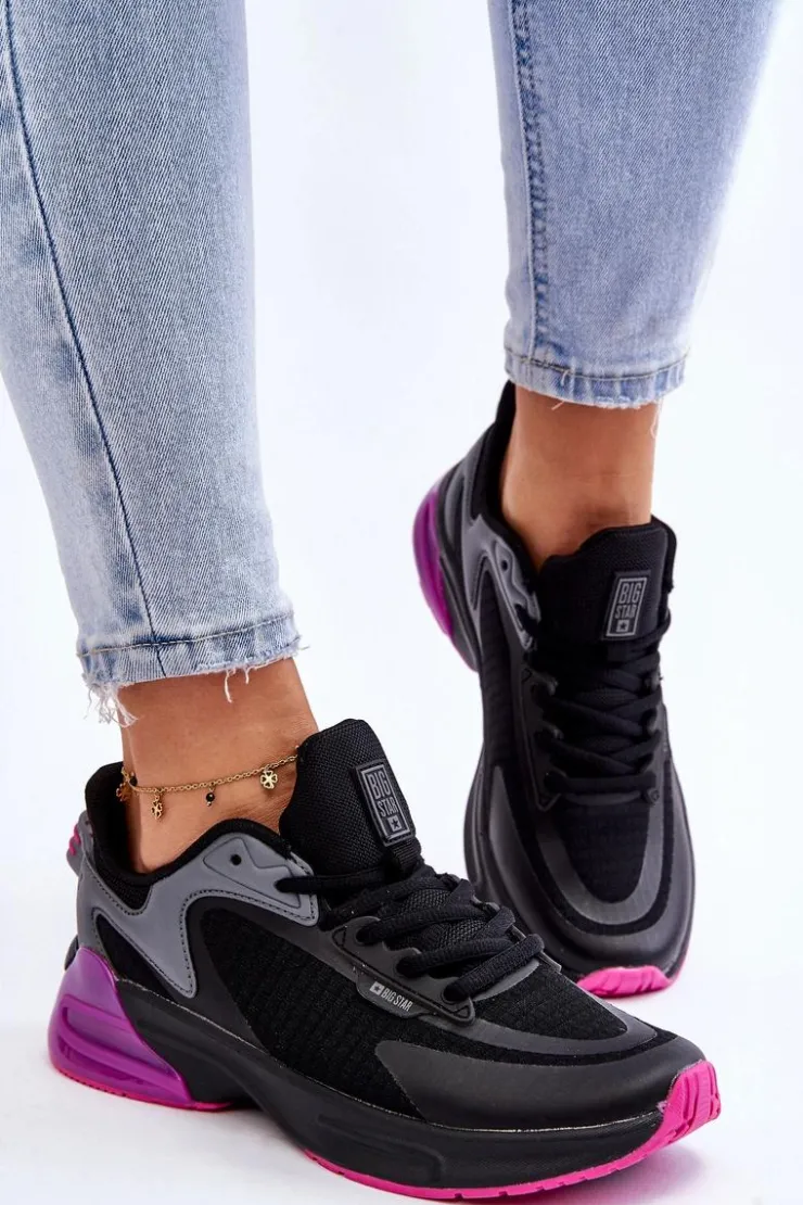 Big Star Shoes Buty Sportowe Big Star|Sneakersy Damskie*Wygodne Buty Sportowe Memory Foam System Big Star LL274335 Czarne