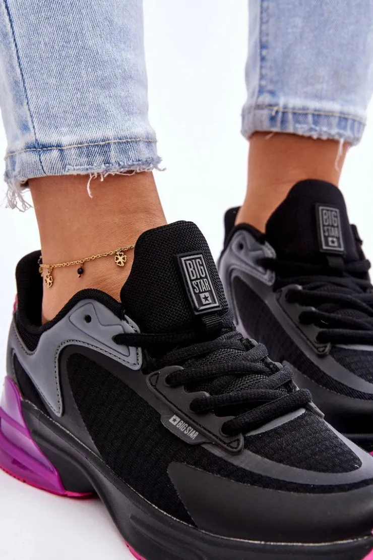 Big Star Shoes Buty Sportowe Big Star|Sneakersy Damskie*Wygodne Buty Sportowe Memory Foam System Big Star LL274335 Czarne