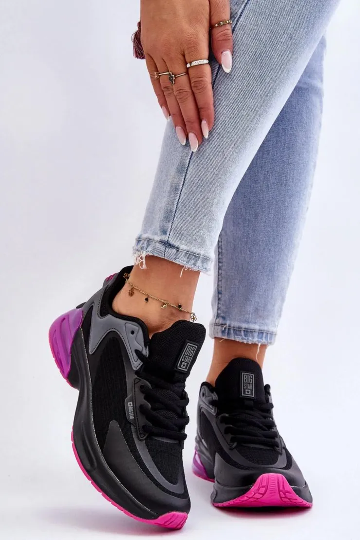 Big Star Shoes Buty Sportowe Big Star|Sneakersy Damskie*Wygodne Buty Sportowe Memory Foam System Big Star LL274335 Czarne
