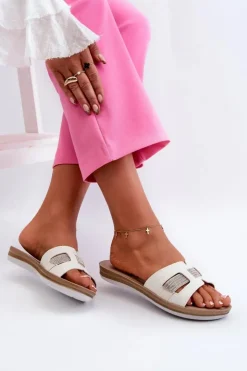 Clearance INBLU Wygodne Błyszczące Klapki Damskie BA000050 Białe Biały