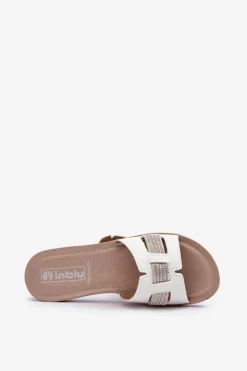 Clearance INBLU Wygodne Błyszczące Klapki Damskie BA000050 Białe Biały