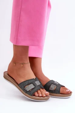 Damskie INBLU Wygodne Błyszczące Klapki Damskie BA000050 Czarne