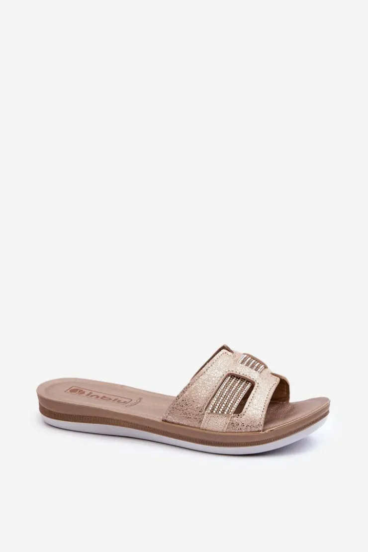 INBLU Klapki Damskie Klasyczne*Wygodne Błyszczące Klapki Damskie BA000050 Złote