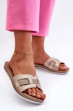 INBLU Klapki Damskie Klasyczne*Wygodne Błyszczące Klapki Damskie BA000050 Złote