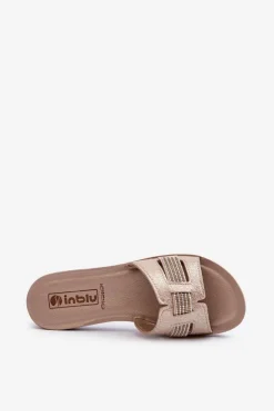 INBLU Klapki Damskie Klasyczne*Wygodne Błyszczące Klapki Damskie BA000050 Złote