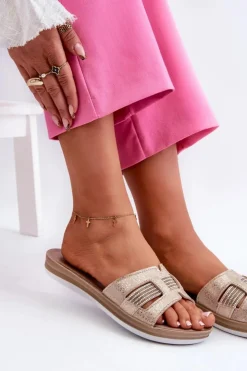 INBLU Klapki Damskie Klasyczne*Wygodne Błyszczące Klapki Damskie BA000050 Złote