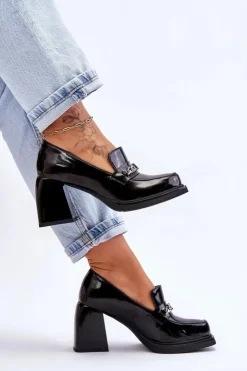 Damskie buty S.Barski Czółenka Na Słupku|Czółenka Klasyczne*Wygodne Czółenka Na Masywnym Obcasie Czarne Julien