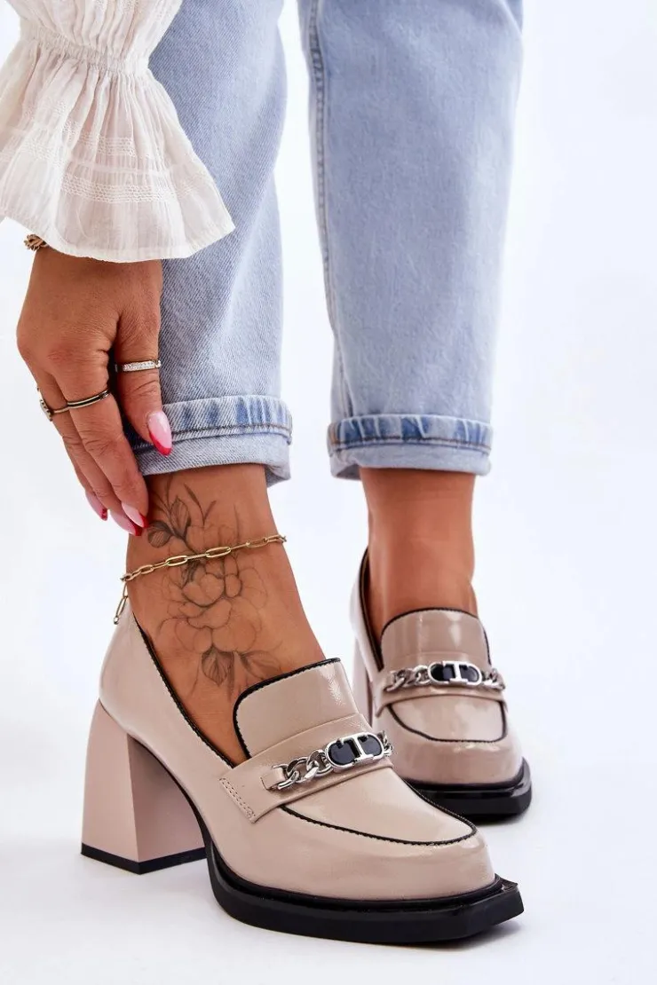 Damskie Damskie buty S.Barski Wygodne Czółenka Na Masywnym Obcasie Beżowe Julien