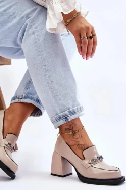 Damskie Damskie buty S.Barski Wygodne Czółenka Na Masywnym Obcasie Beżowe Julien