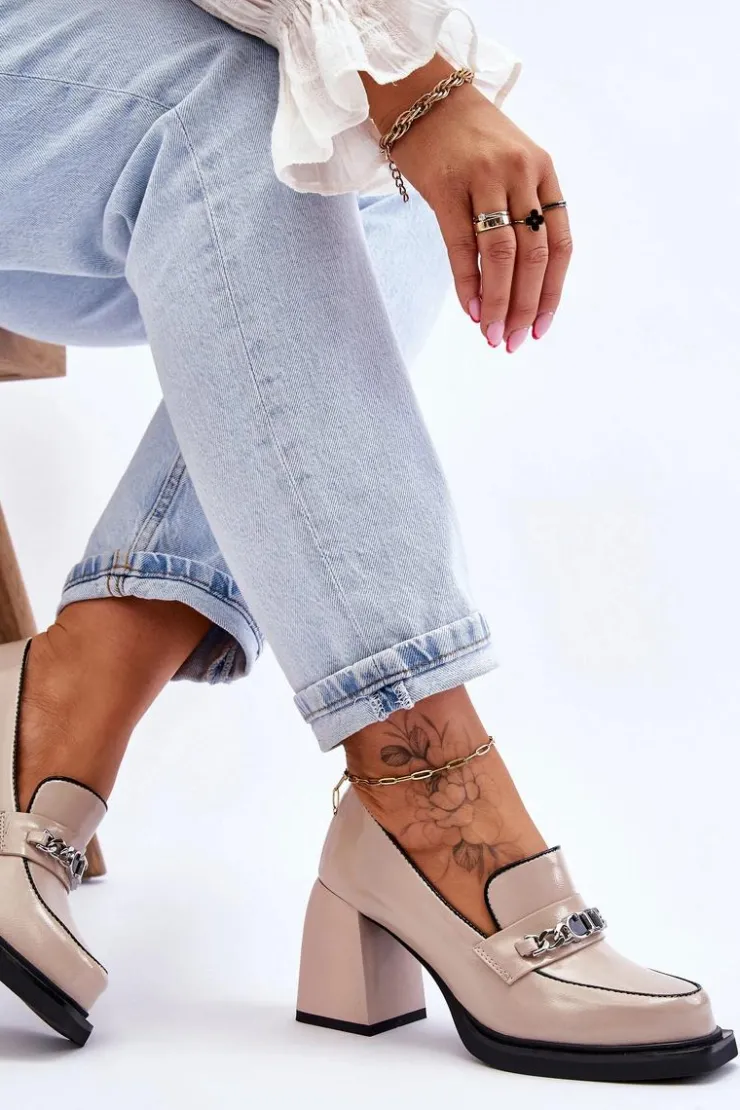 Damskie Damskie buty S.Barski Wygodne Czółenka Na Masywnym Obcasie Beżowe Julien