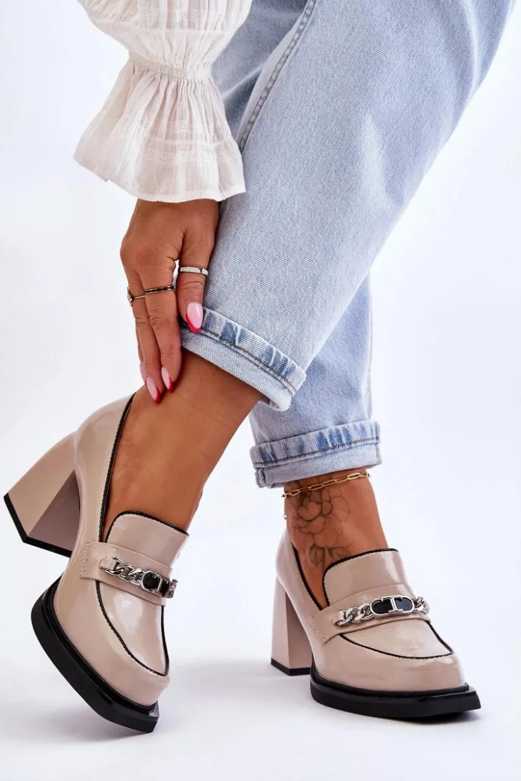 Damskie Damskie buty S.Barski Wygodne Czółenka Na Masywnym Obcasie Beżowe Julien