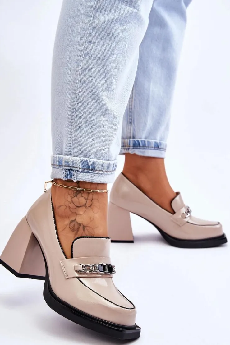 Damskie Damskie buty S.Barski Wygodne Czółenka Na Masywnym Obcasie Beżowe Julien