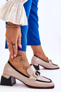 Damskie Damskie buty S.Barski Wygodne Czółenka Na Niskim Obcasie Beżowe Valenti