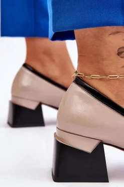 Damskie Damskie buty S.Barski Wygodne Czółenka Na Niskim Obcasie Beżowe Valenti