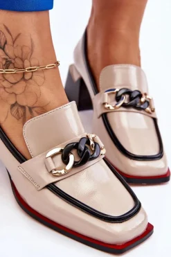 Damskie Damskie buty S.Barski Wygodne Czółenka Na Niskim Obcasie Beżowe Valenti