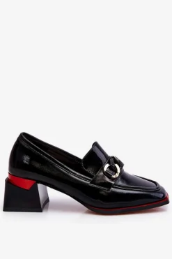 Damskie buty S.Barski Czółenka Na Słupku|Czółenka Klasyczne*Wygodne Czółenka Na Niskim Obcasie Czarne Valenti