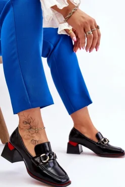 Damskie buty S.Barski Czółenka Na Słupku|Czółenka Klasyczne*Wygodne Czółenka Na Niskim Obcasie Czarne Valenti