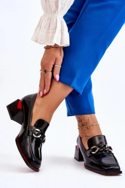 Damskie buty S.Barski Czółenka Na Słupku|Czółenka Klasyczne*Wygodne Czółenka Na Niskim Obcasie Czarne Valenti