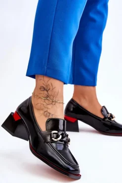 Damskie buty S.Barski Czółenka Na Słupku|Czółenka Klasyczne*Wygodne Czółenka Na Niskim Obcasie Czarne Valenti