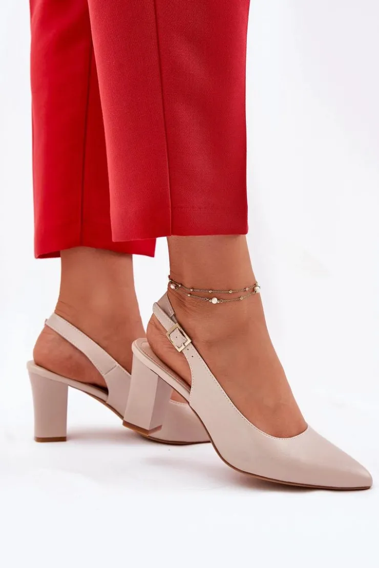 New Buty Sergio Leone Wygodne Czółenka Na Słupku Sergio Leone SK162 Beżowe Beżowy